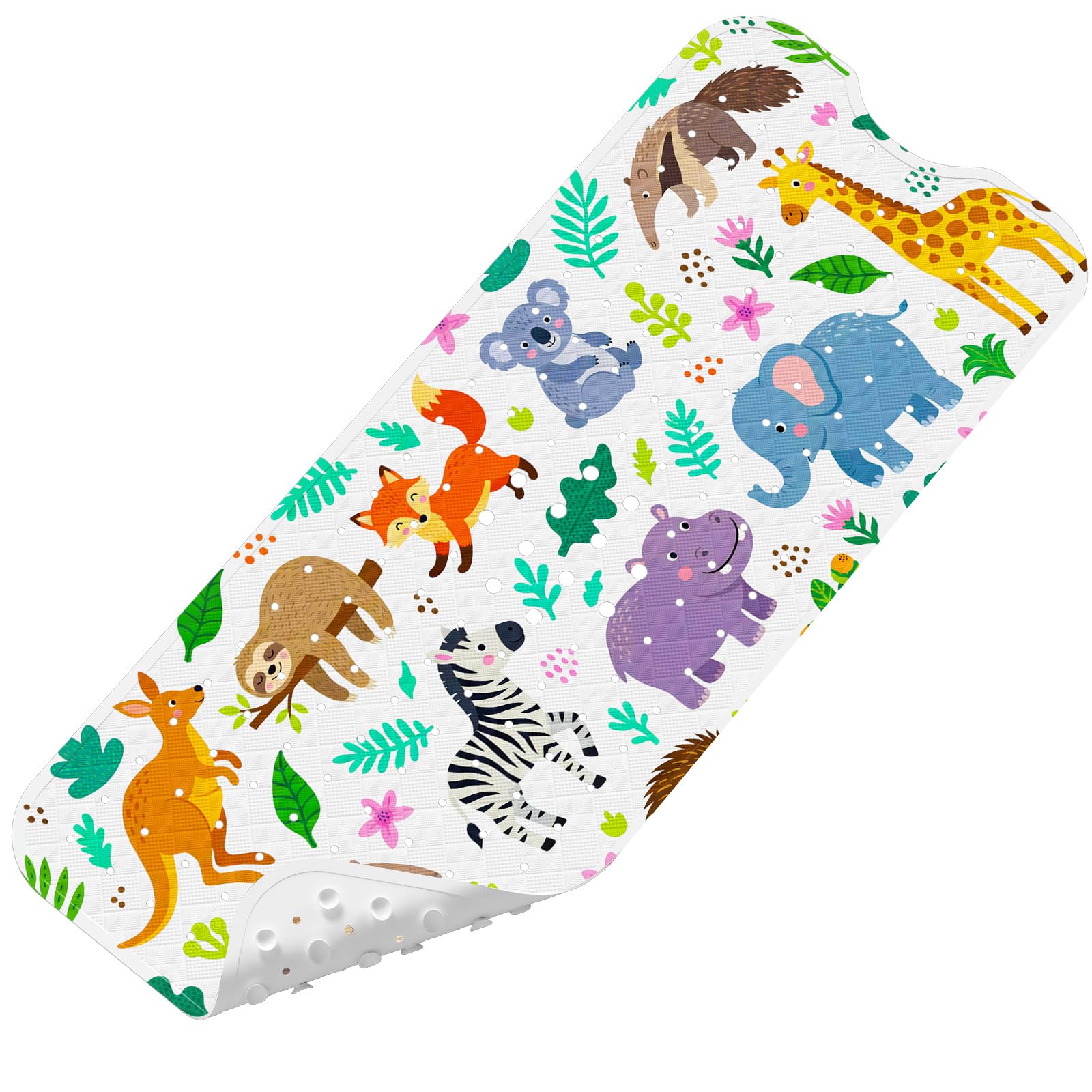 XIYUNTE Baby Bath Mats Non Slip Anti Mould, Cartoon Kids Bath Mat Non Slip, 100x40cm Extra Large Baby Shower Bath Mat with Suction Cups & Drain Holes, Machine Washable, hippo