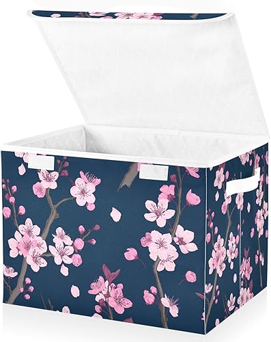 Miniatura 2 de Bolsas de almacenamiento plegables de flores de cerezo para ropa, contenedores de almacenamiento de tela con asa reforzada, organizadores de armario