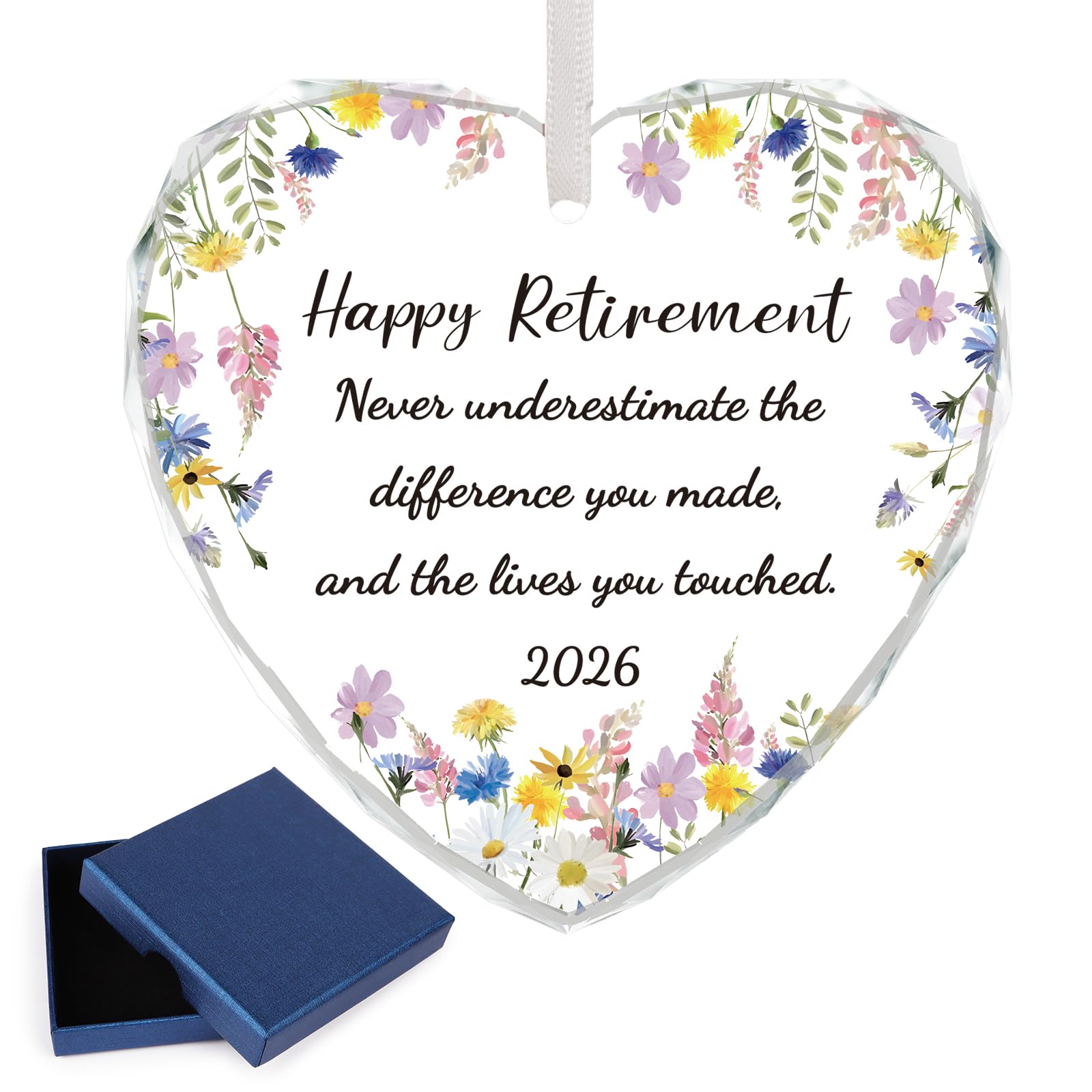 2026 Retirement Gifts for Women Crystal Heart Plaque Keepsake Happy Retirement Hanging Decoration for Colleague, Teacher, Nurse, Friend