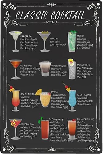 Letrero de metal vintage para pared del hogar, bar, menú de cóctel clásico, decoración de cueva de hombre retro para sótano, cocina, cafetería, pub,