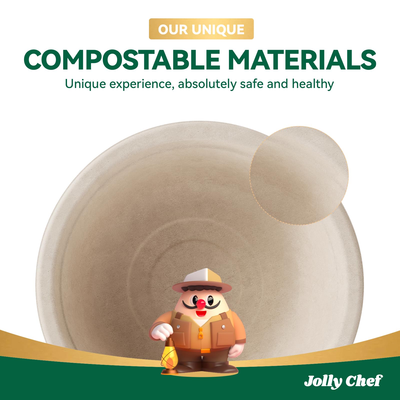 JOLLY CHEF Tazón de papel desechable compostable [16 onzas] recipientes de sopa resistentes [paquete de 150] Bagazo biodegradable, caliente y frío, ecológico, natural, caña de azúcar para microondas