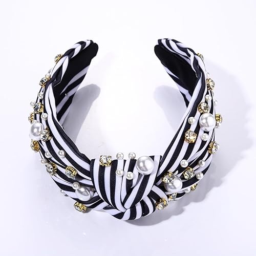Vista 6 de mokkia Diademas anudadas de perlas de cristal para mujer, diadema con diamantes de imitación, diademas adornadas con cuentas de cristal brillante