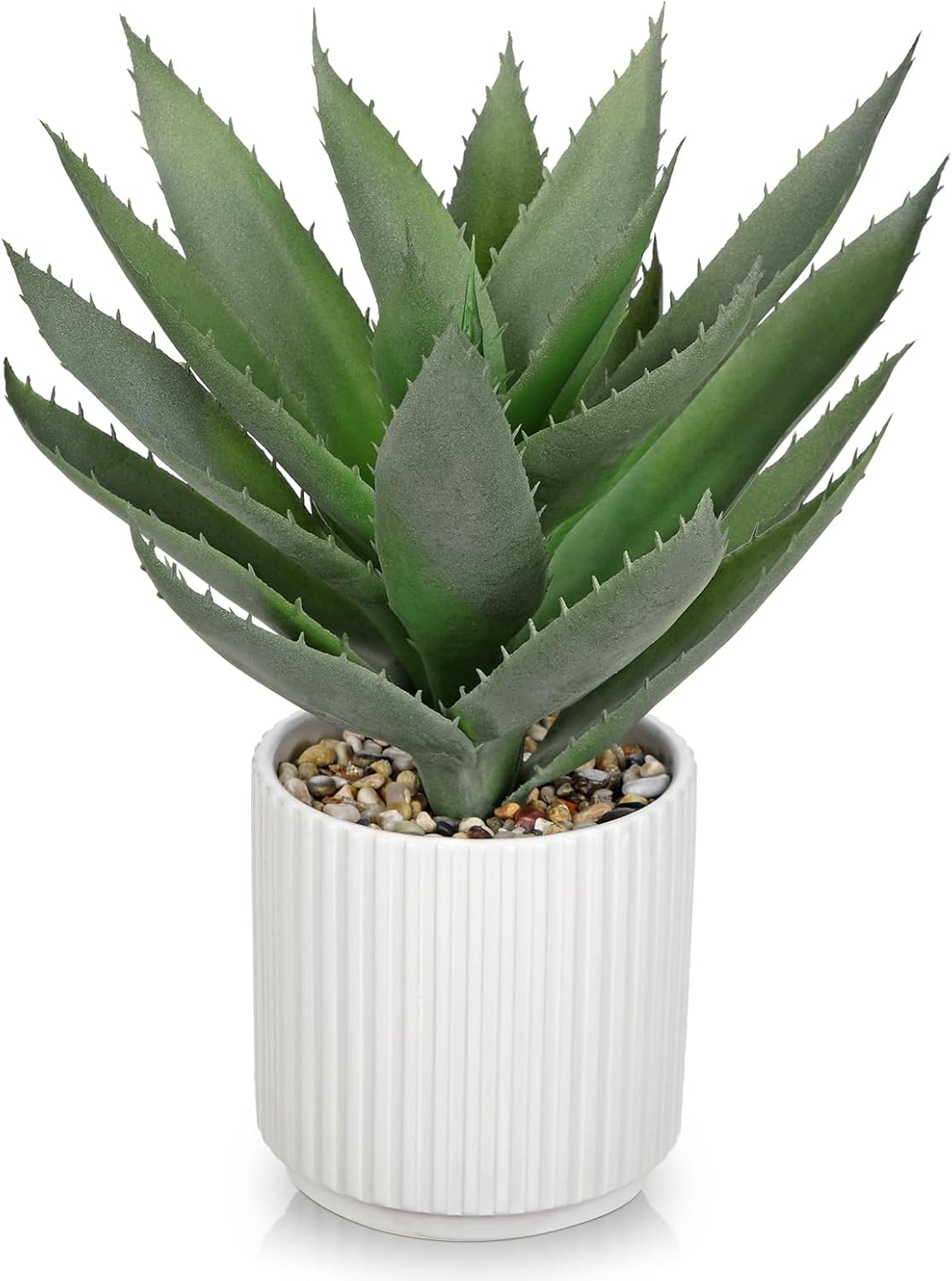 Hollyone Large Artificial Agave Plants 11.8“ Fake Succulents Potted Faux Aloe Vera Plant in White Pot Succulent Agave Plants for Desk Modern Office Living Room Table Shelf Home Indoor Outdoor Decor