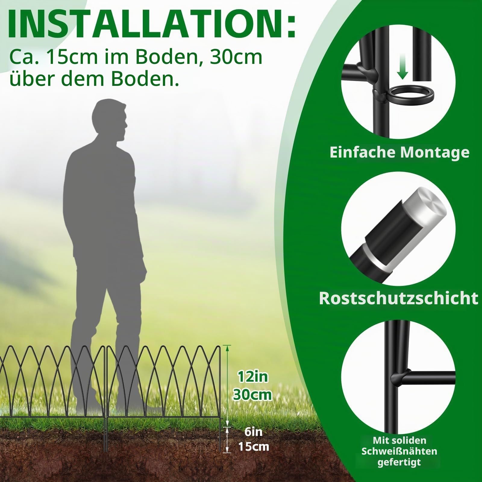 Thealyn Dekorative Metall Gartenzaun,45cm (H) x 2.25m (L),Metall Grenze