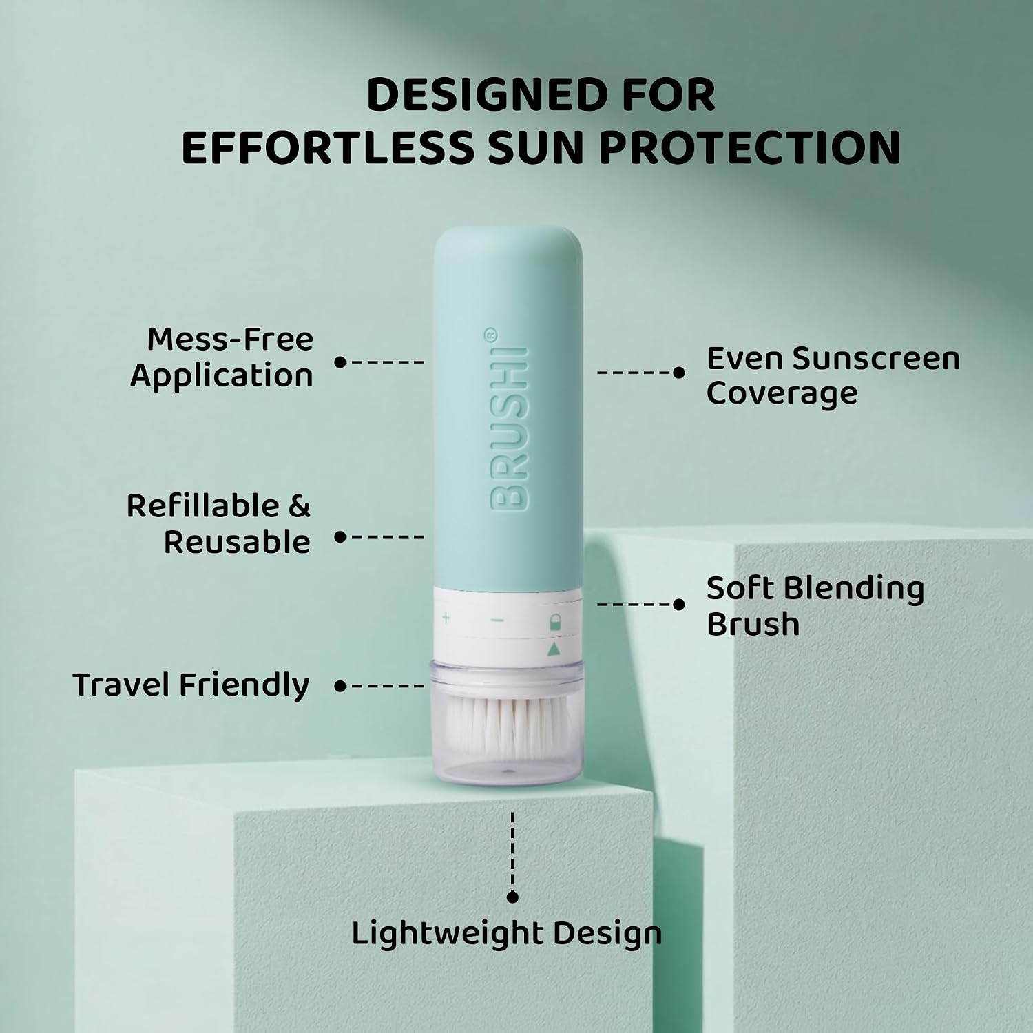 Brushi® Refillable Sunscreen Applicator Bottle – Easy Soft Brush Applicator for Sunscreen, Suncream & Lotion, Mess-Free Sunscreen for Kids & Adults, Travel Friendly Holds 3 oz (Cinnamon Bay Blue)