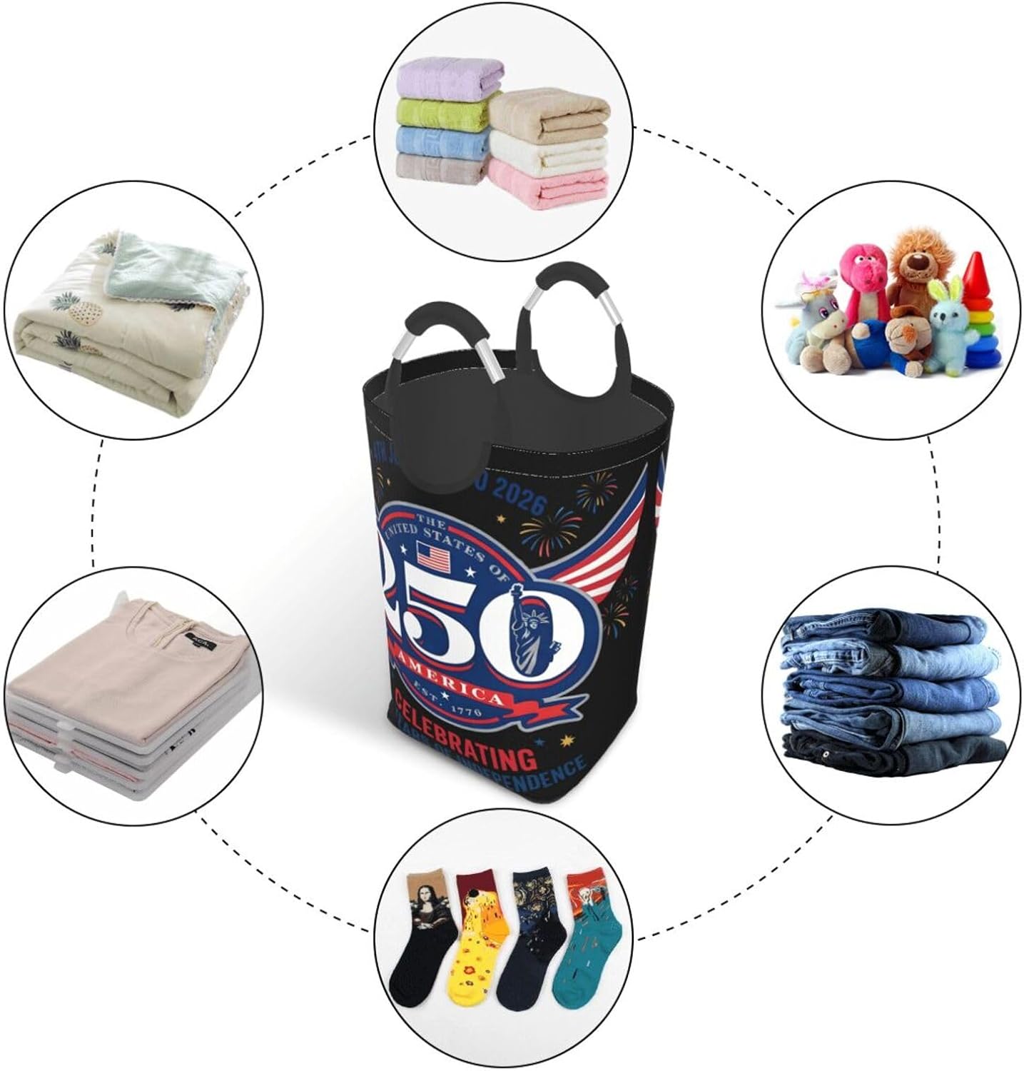 1776-2026 Freedom Foldable Dirty Laundry Bag, Waterproof Oxford Fabric With Pe Board Base, 50l Capacity For Home & Travel