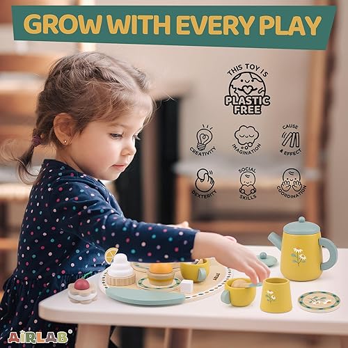 Miniatura 5 de Juegos de té para niños pequeños de 3 a 5 años, regalo de cumpleaños de 3 años, fiesta de princesa, juegos de juguetes de madera para niños,