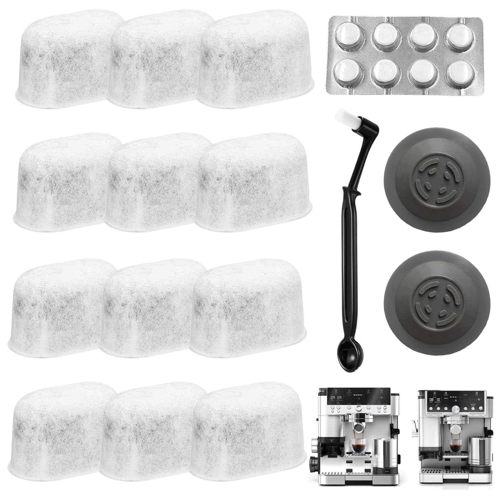 Aiyraa 4 in 1 Coffee Machine Cleaning Set for Ninja Luxe Cafe ES601/ES701-12 Pack Activated Carbon Filter Replacement, 2 Backflush Cleaning Disc 54mm, 1 Machine Brush (4 in 1 Set)