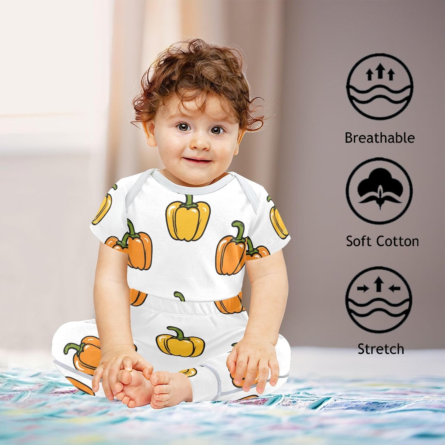 vvfelixl Baby Clothes Fresh Pumpkin Baby Bodysuits Set Unisex Short Sleeve Babys Pants Sets 0-3M