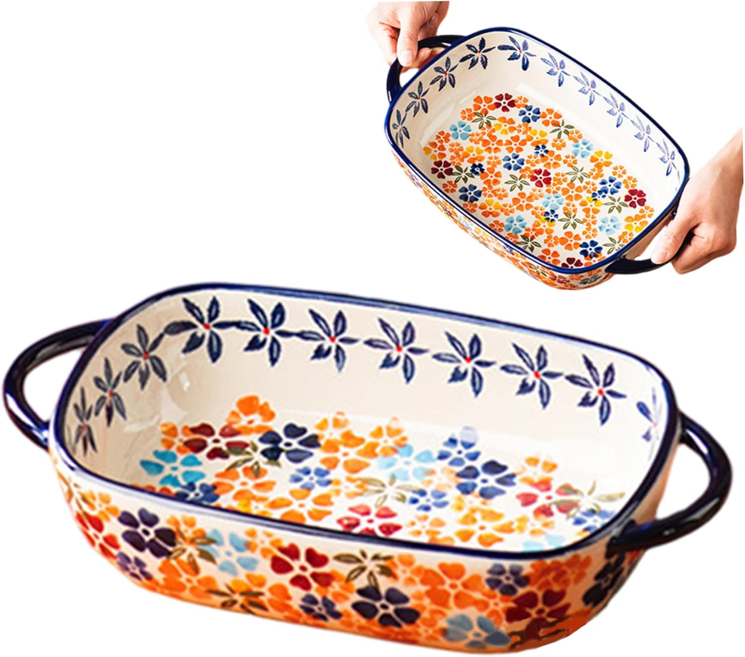 Casserole Dishes for Oven, 13x7.5x3 Inch Rectangular Ceramic Baking Dish with Ears Heat Resistant Easy to Clean Baking Pan