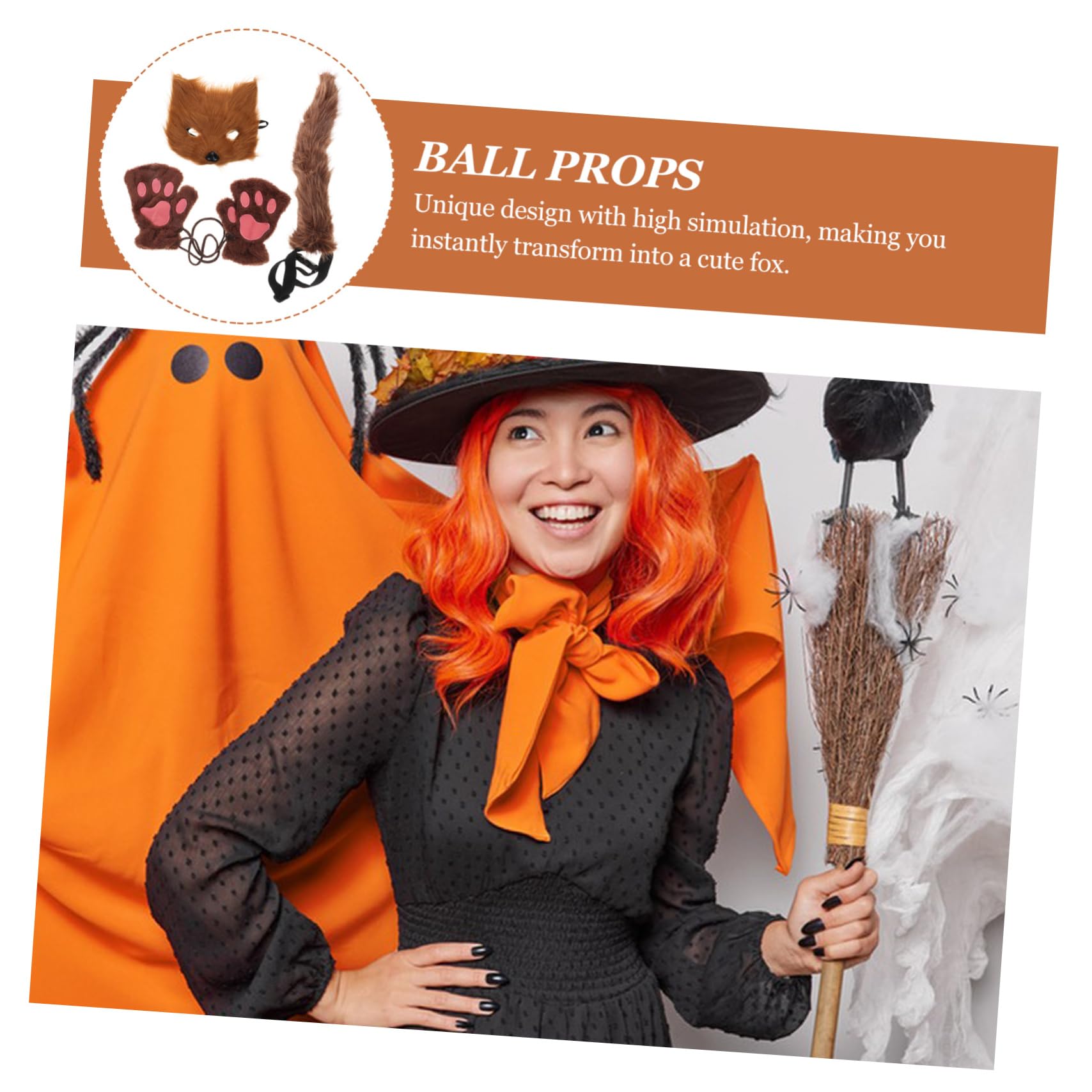 LIFKOME Lisa Maska ​​Halloween Party Maski Lisa Maska ​​Cosplay I ​​Halloween ​​Do Oczu Maski Zwierząt Ogony Prop ​​Na Bal Maskowy Cosplay Party Rękawiczki