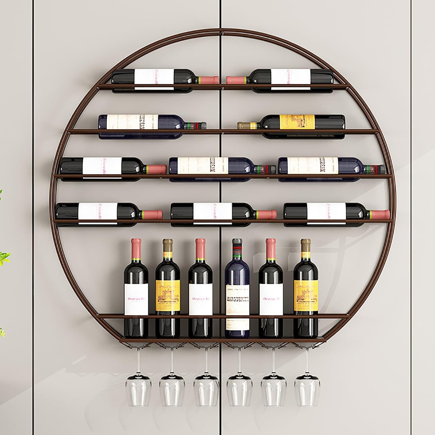 Wall-Mounted Wine Racks, Bar Unit Floating Shelves, Hanging Industrial Display Storage Holder, Glass Rack Iron Display Stand Wine Holder with Shelves, for Home Bar Dining Room Deco