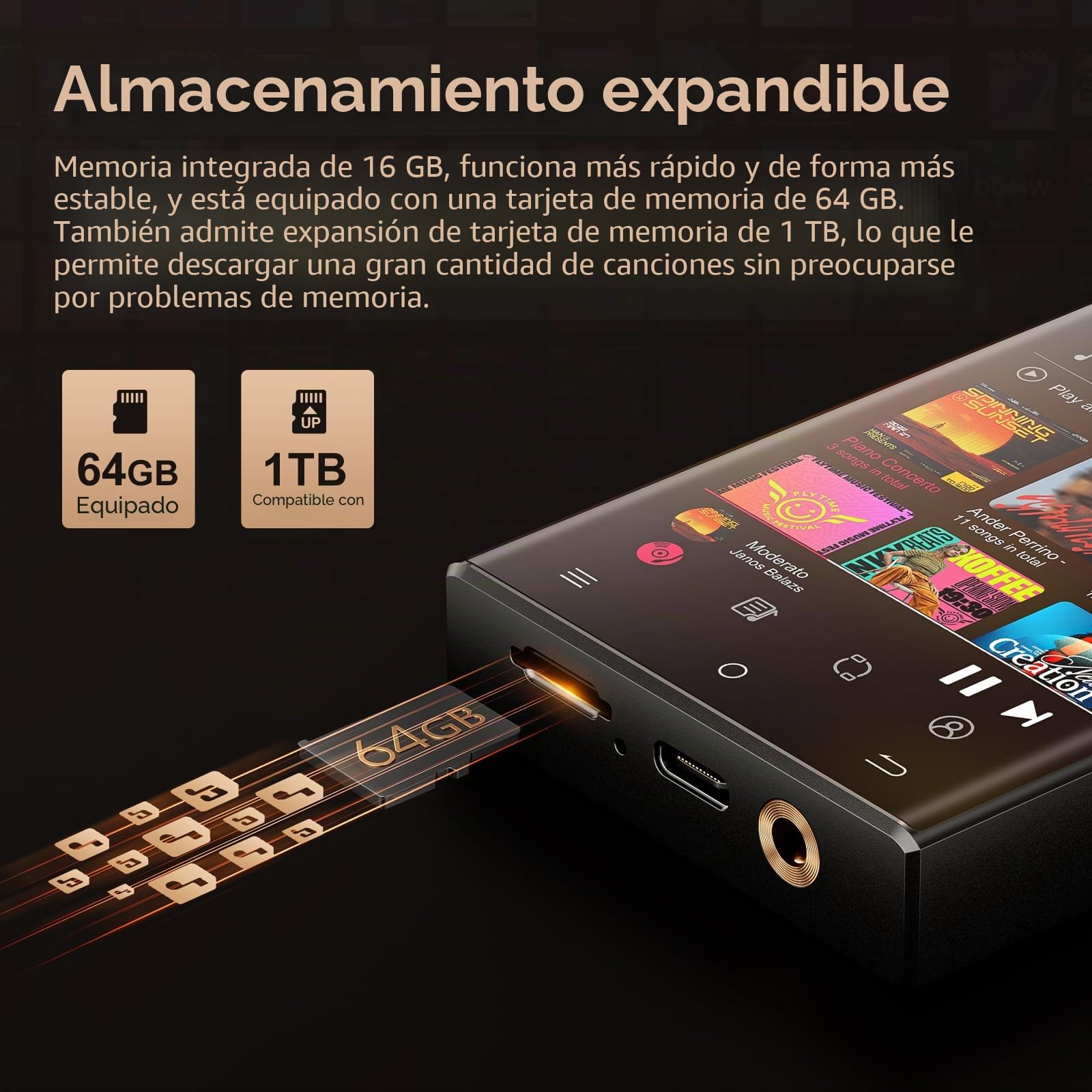 Reproductor MP3 HiFi con Bluetooth y WiFi, Oilsky 80GB Spotify MP3, 2,8'' sin Pérdidas DSD de Alta Fidelidad Digital Portátil Audio Música Player, Android 9.0 (Negro)