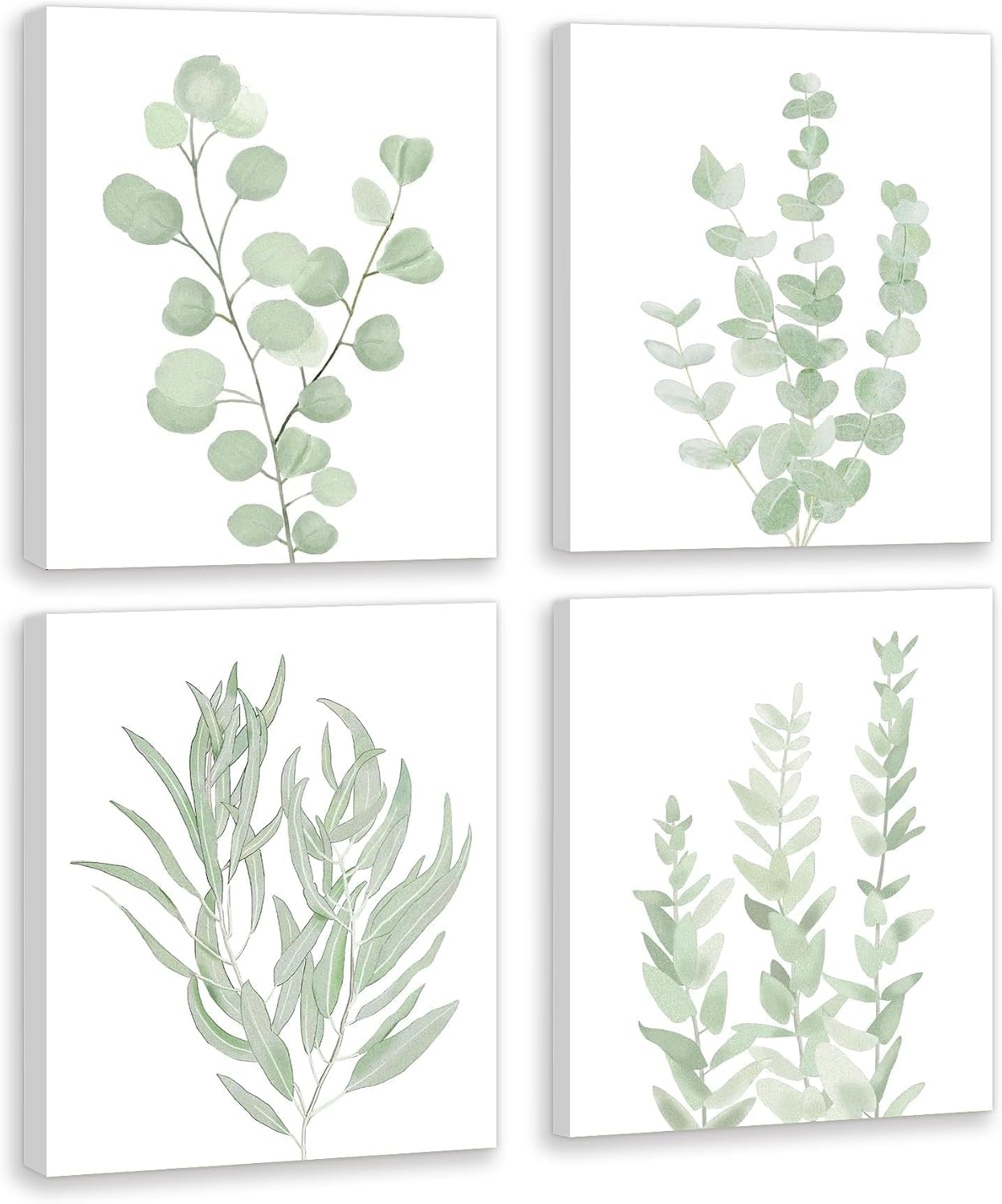 FRAMED Botanical Plant Canvas Wall Art,Boho Plant Wall Decor for Bedroom,Minimalist Floral Prints for Living Room,Light Green Botanical Art Painting for Office,Set of 4,8”x 10”
