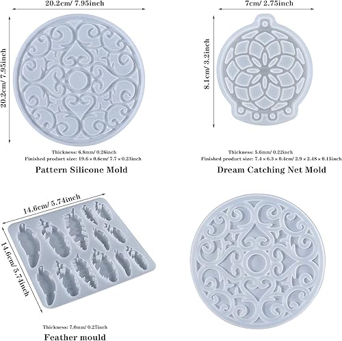 Vista 18 de Woohome Moldes de resina atrapasueños, moldes de resina de atrapasueños con anillos de salto, cuerda para hacer manualidades, manualidades caseras