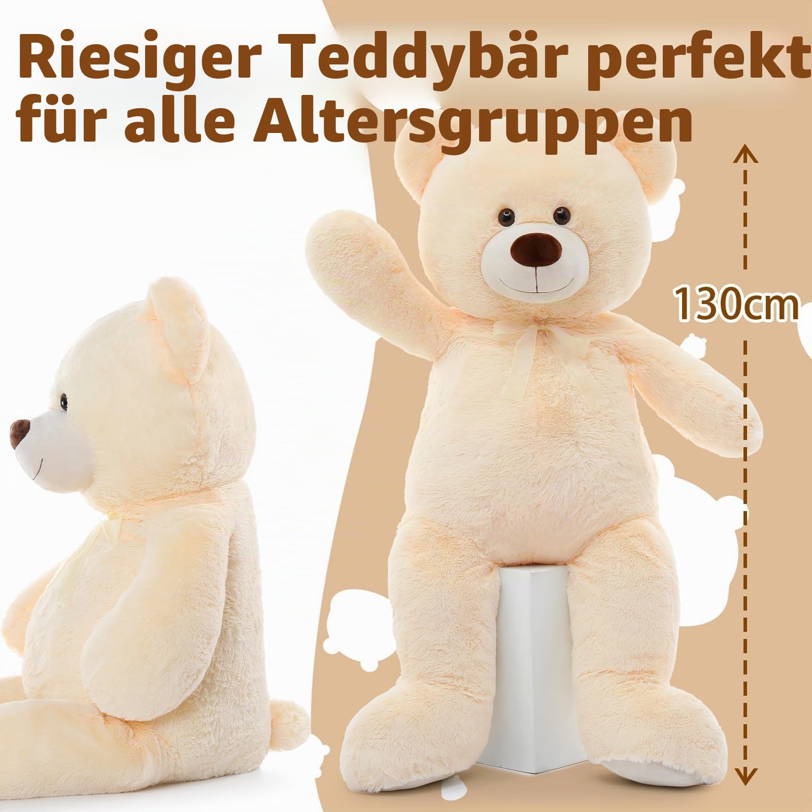 MorisMos weich riesen Teddy teddys XXL Kuscheltier, 130cm beige bär groß teddybär XXL, großer teddybären Geburtstag Weihnachten Geschenk Kinder mädchen Freundin