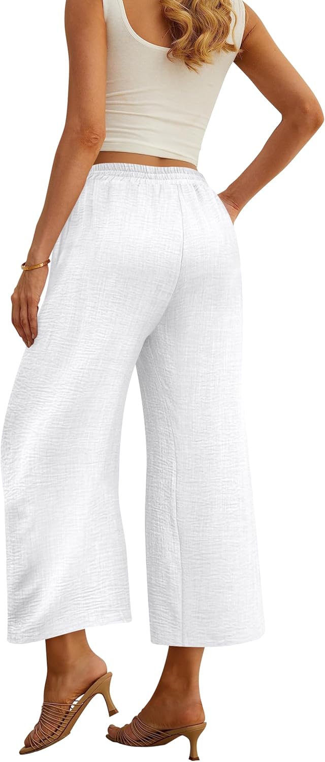 Womens Wide Leg Capri Pants Summer Palazzo Dressy Casual Pant Beach Loose High Waist Lounge Trouser with Pockets - Image 5