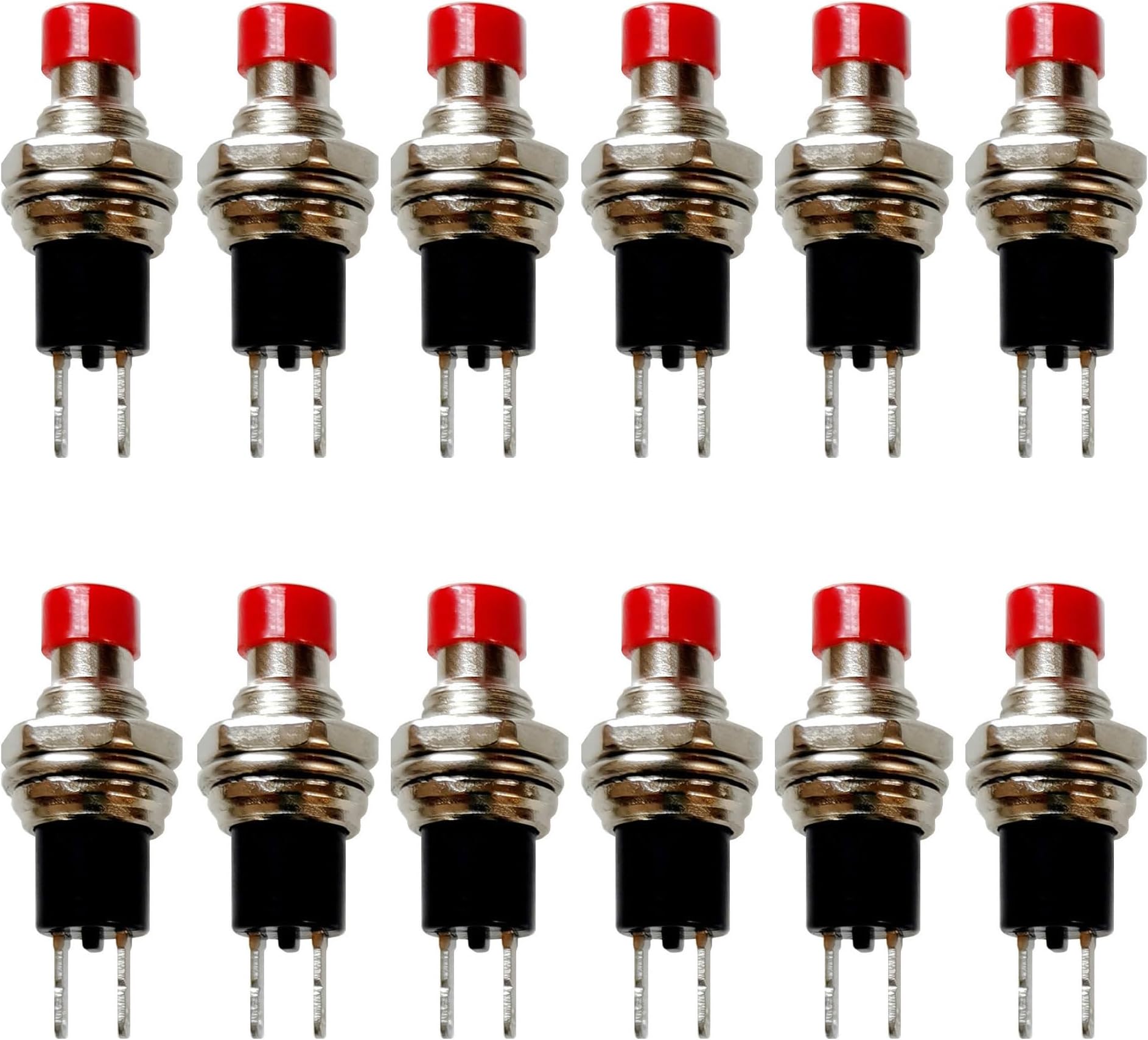 12 Pcs PBS-110 7mm SPST Momentary Mini Push Button Switch 250V 1A 2-Pin NC (Normal Closed, Red)