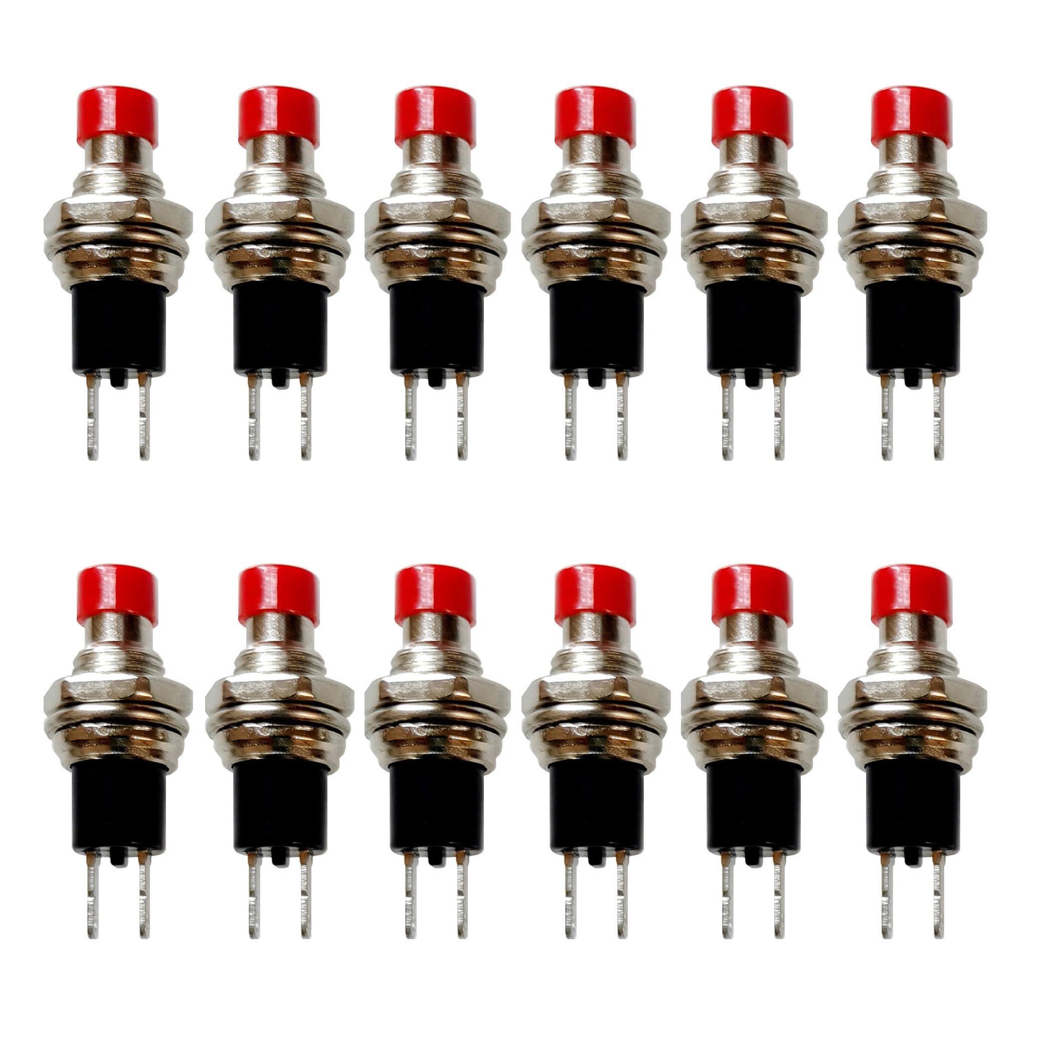 12 Pcs PBS-110 7mm SPST Momentary Mini Push Button Switch 250V 1A 2-Pin NC (Normal Closed, Red)