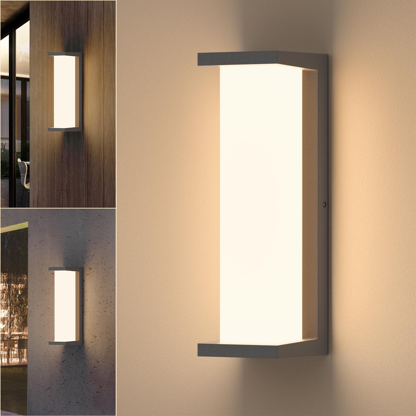 36W LED Lampada da parete per esterni, 3000K Lampada da parete quadrata, 3500lm, IP65 Impermeabile Applique da parete per esterni e interni, balcone, patio. Antracite