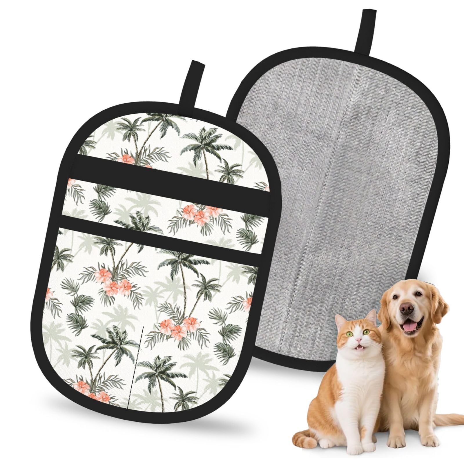 Tropical Palm Trees Print Pet Hair Remover Gloves Grooming Cleaning Accessory Reusable Deshedding Tool