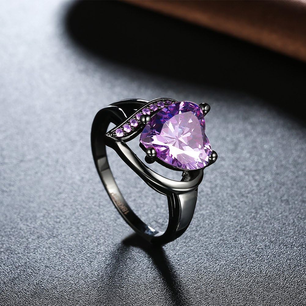 Engagement Rings for Women AAA+ Heart Cubic Zirconia Ring Promise Rings for Her Birthday Day Gifts Gothic Wedding Rings anillos Black Gold Statement Rings Fashion Jewelry for Women