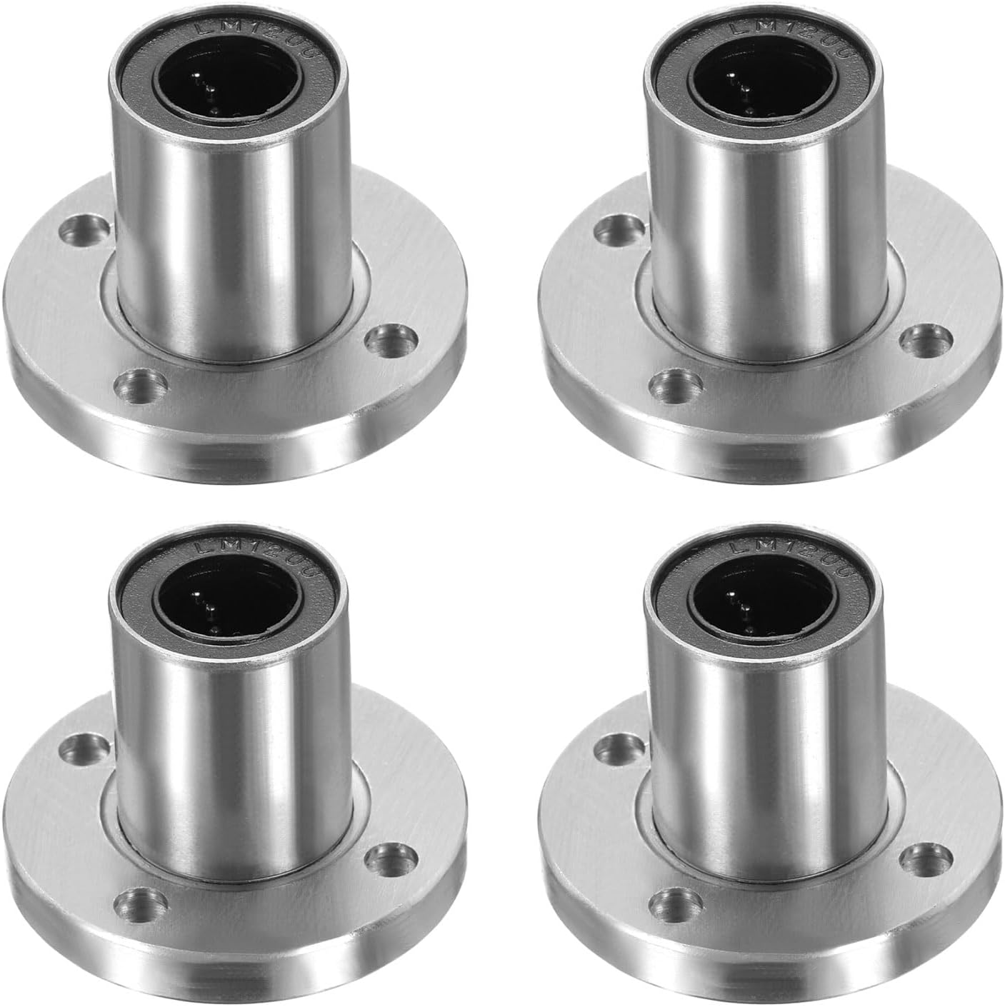 – 4 Pack LMF12UU Linear Ball Bearings, 12mm Bore Round Flange Linear Ball Bearings Flange Motion Bushing with Double Side Rubber Seal ABEC3 for CNC, 3D Printer