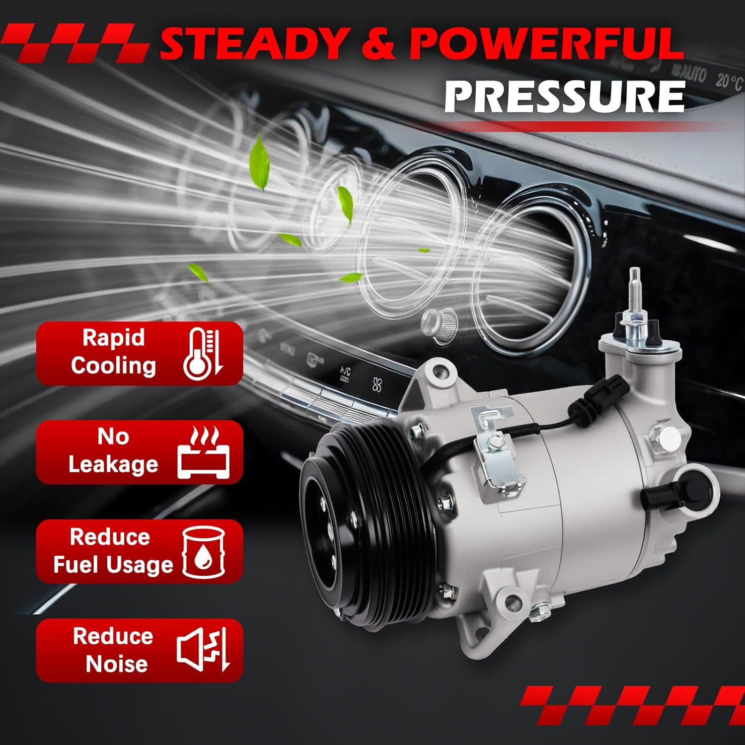 AC Compressor w/Clutch for 2015-2021 Chevy Colorado 2.5L, 2018-2021 Equinox 1.5L, 2018-2021 Terrain 1.5L, for 2015-2021 Canyon 2.5L, Air Condition Compressor for 178324