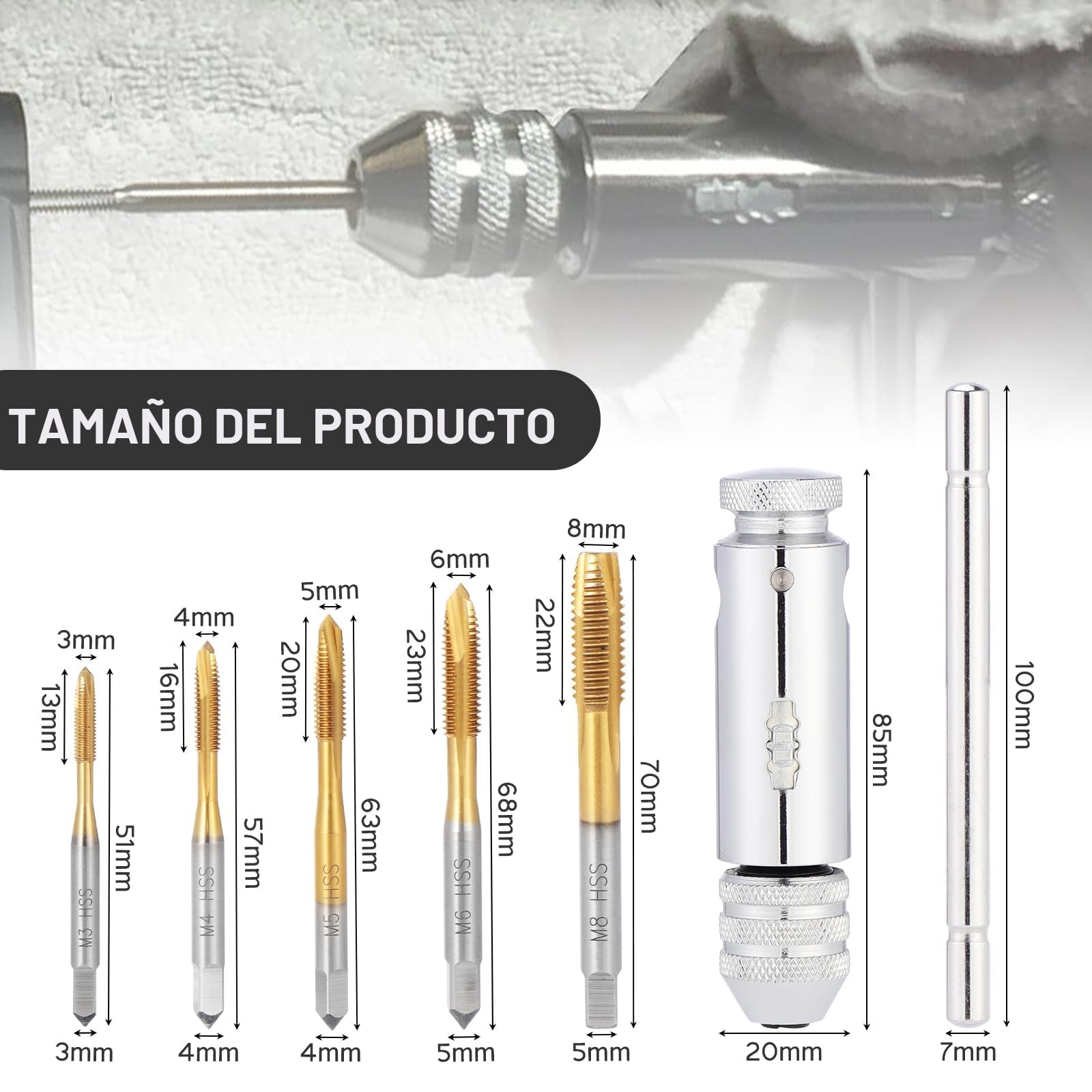 Habwea Juego de Machos Roscar M3 M4 M5 M6 M8 Machos de roscar manuales 3 mm-8 mm
