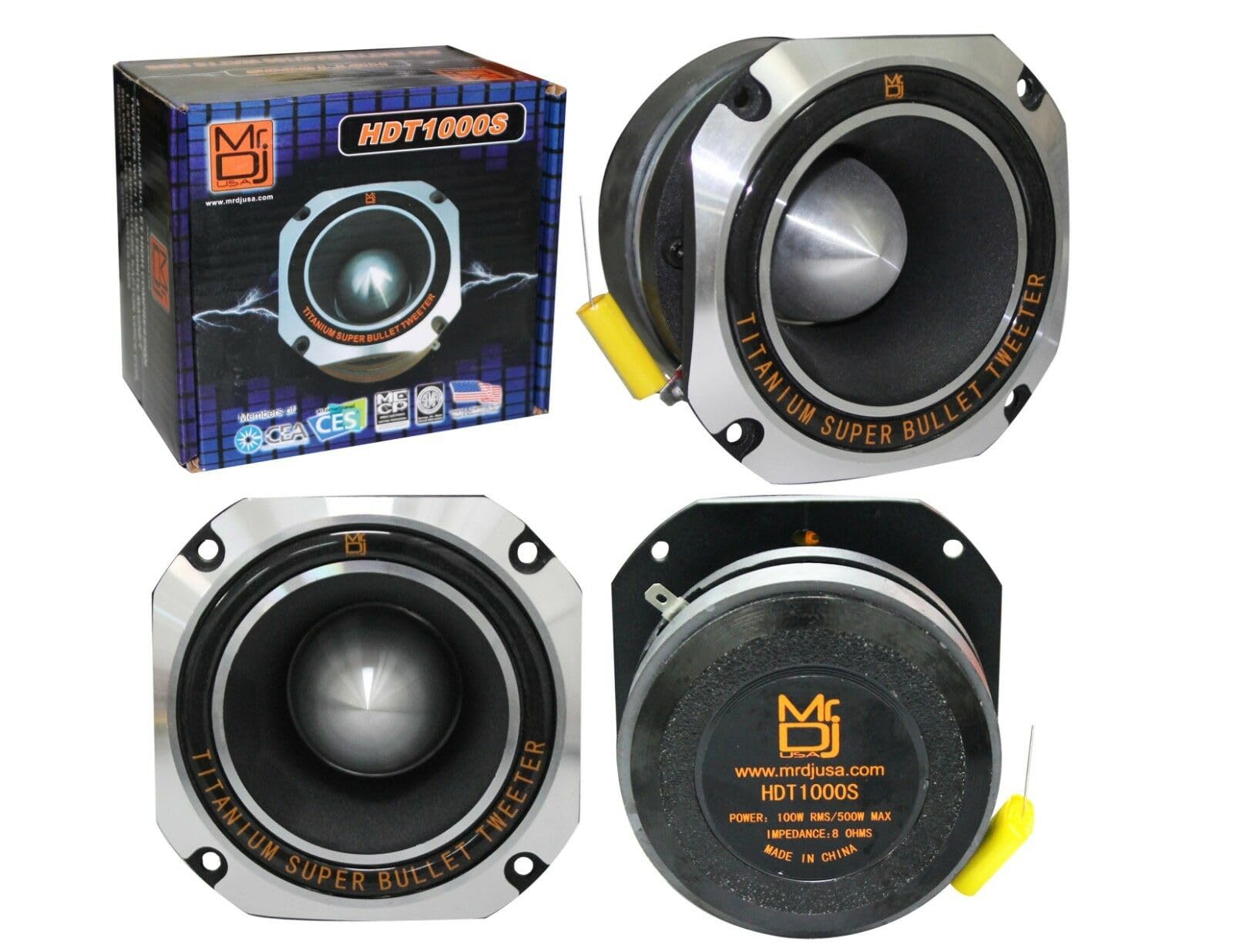 Mr. Dj USA HDT1000S 4-Inch 500W Titanium Bullet High Compression Tweeter (Chrome)