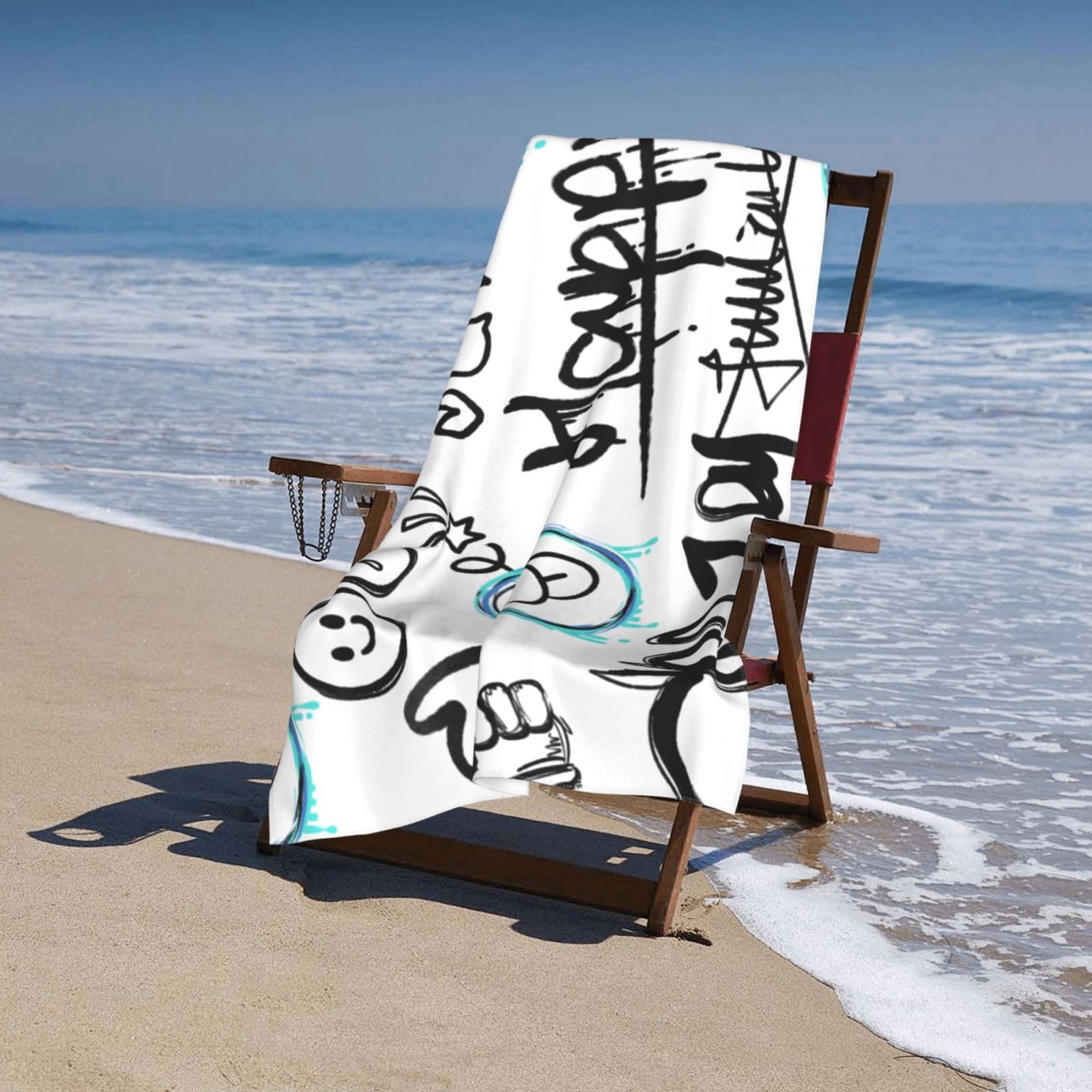 Amazon｜笑顔の落書き柄バスタオル吸水速乾｜バスタオル - ホーム