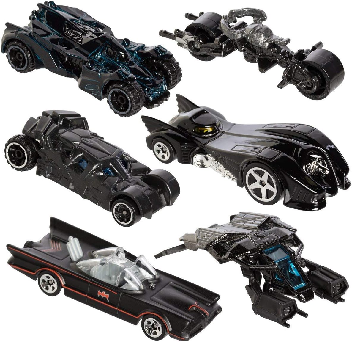 Hot Wheels Batman Complete Set of 6 Diecast Cars - Batmobiles, Bat-pod etc.