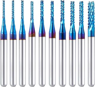 10pcs 0.8-3.175mm End Mill CNC Router Bits, 1/8” Shank Nano Blue Coating Engraving Cutter for Milling Machine Wood Plastics PCB Engraving