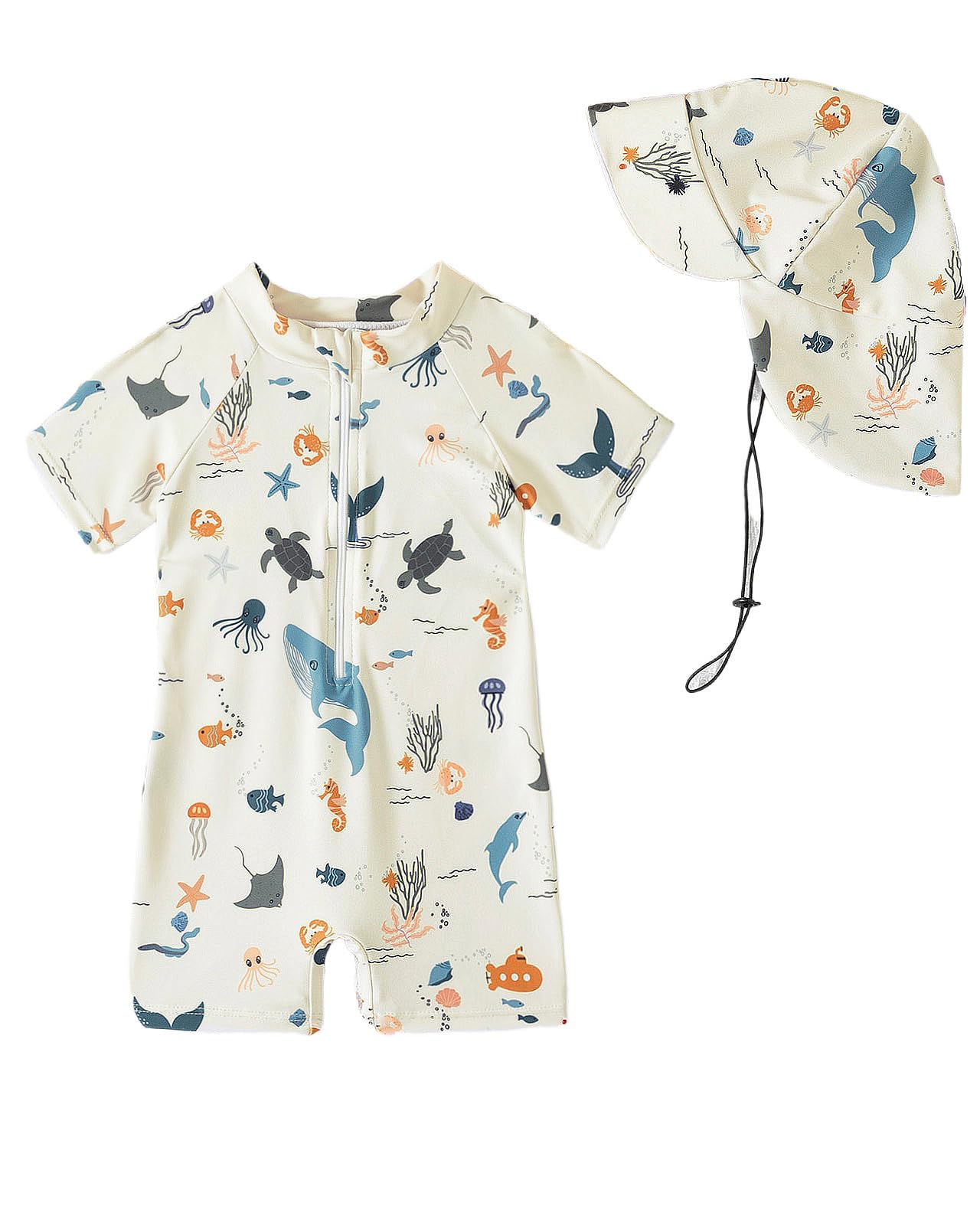 DivingBirds Bañador Bebe Niño Niña, Bañador Bebe Niño Protección UV 50, Traje De Baño Bebe con Gorro, Camiseta Solar Bebe Fato Baño UV, 3 Meses - 3 Años