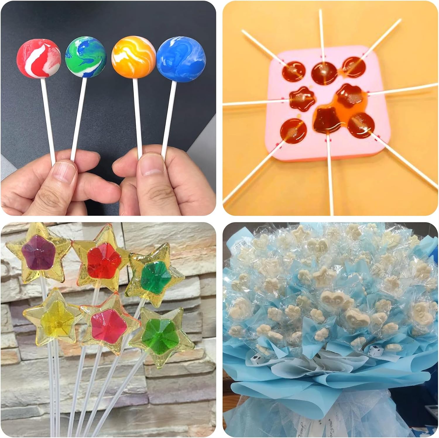 50 Pack 6 Inch White Paper Lollipop Sticks, Cake Pop Sticks, Sucker Sticks for Cookies, Candy, Chocolate, and Cake Decorations (4mm Diameter)
