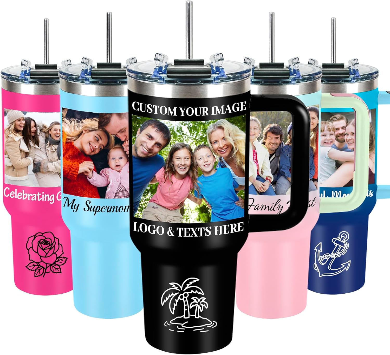 Personalized 40oz Tumbler with Picture Text Name, Employee Appreciation Gifts, Personalized Birthday Gifts for Men Women, Custom Water Bottle Travel Coffee Mug, Anniversary Valentine Gifts