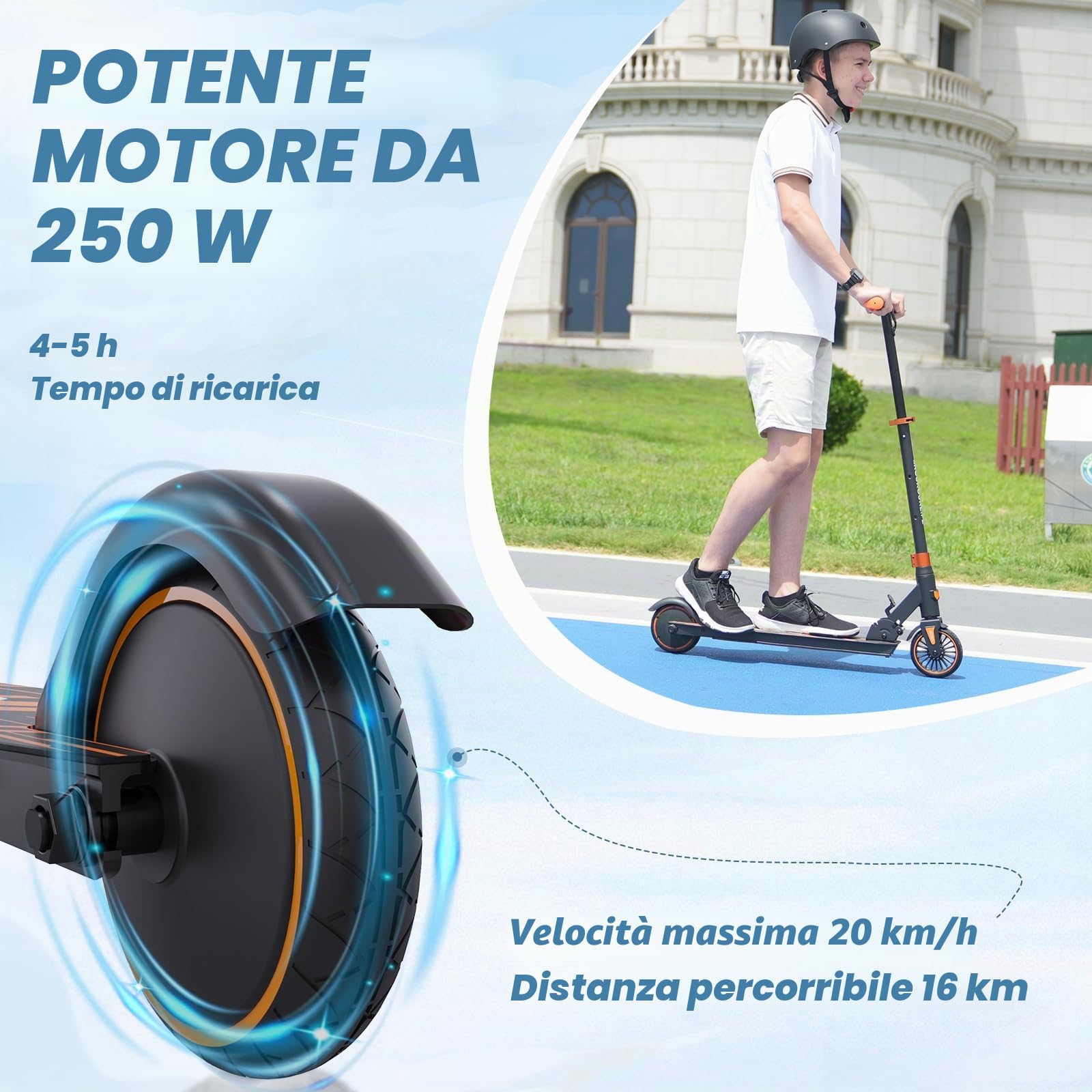 RCB Monopattino Elettrico Bambini da 8-12-16 anni, Solo 7.55KG Pieghevole Monopattino Elettrico, 250W Motor, Autonomia Max 16KM, Max 20KM/H, Regalo per Bambini ed Adolescenti