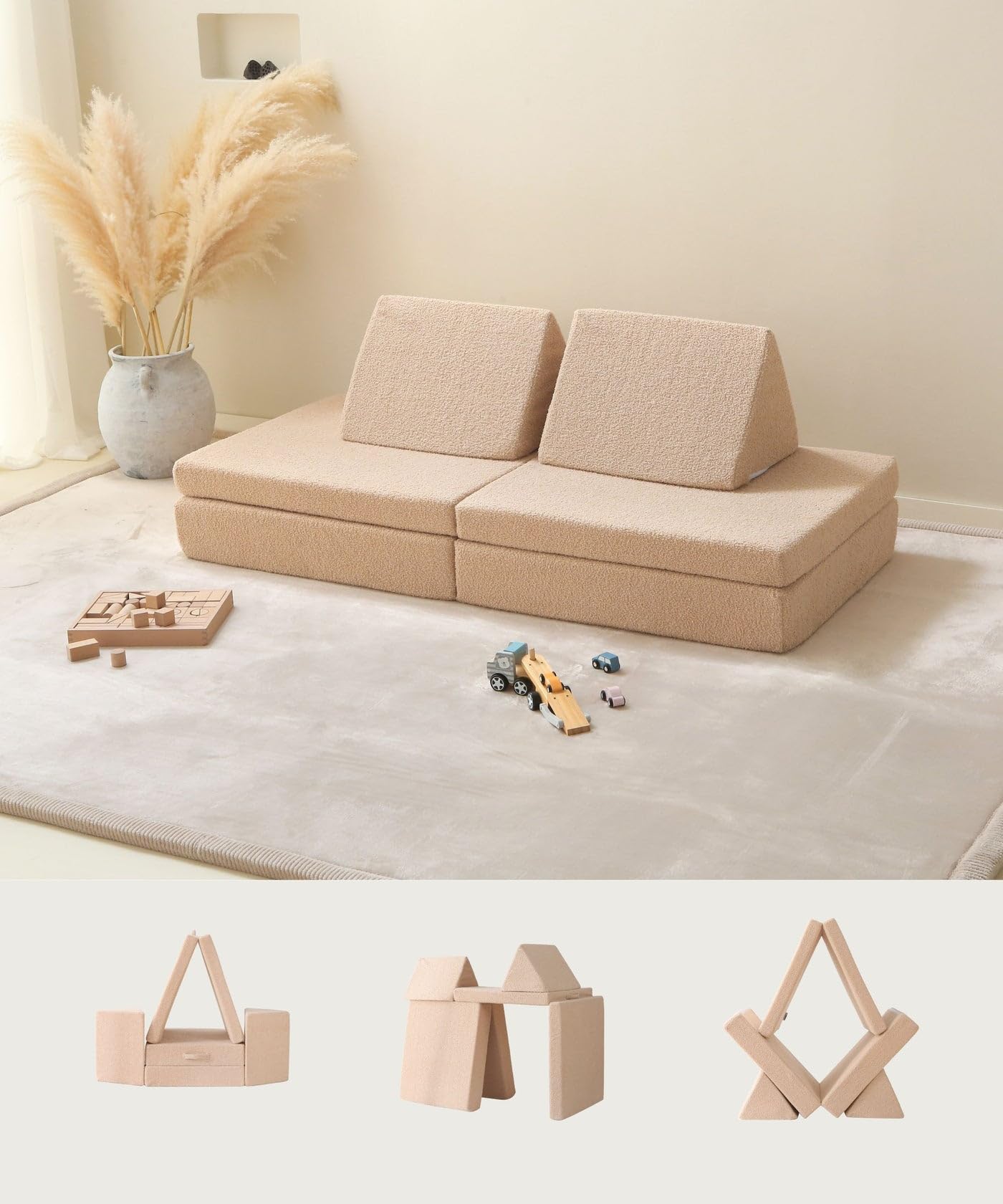 Hakuna Matte Divano modulare per bambini per gioco creativo e relax, 150 x 66 x 52,5 cm | Divano da gioco in morbido tessuto Teddy | Divanetto per cameretta con rivestimenti impermeabili e lavabili