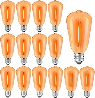 ST38 Replacement LED Bulb Orange 1W Shatterproof C7/E12 Candelabra Base ST38 Edison Filament Bulb Plastic Shell Indoor Outdoor String Light Replacement Bulbs for Wedding Party Home, Orange (15 Pack)