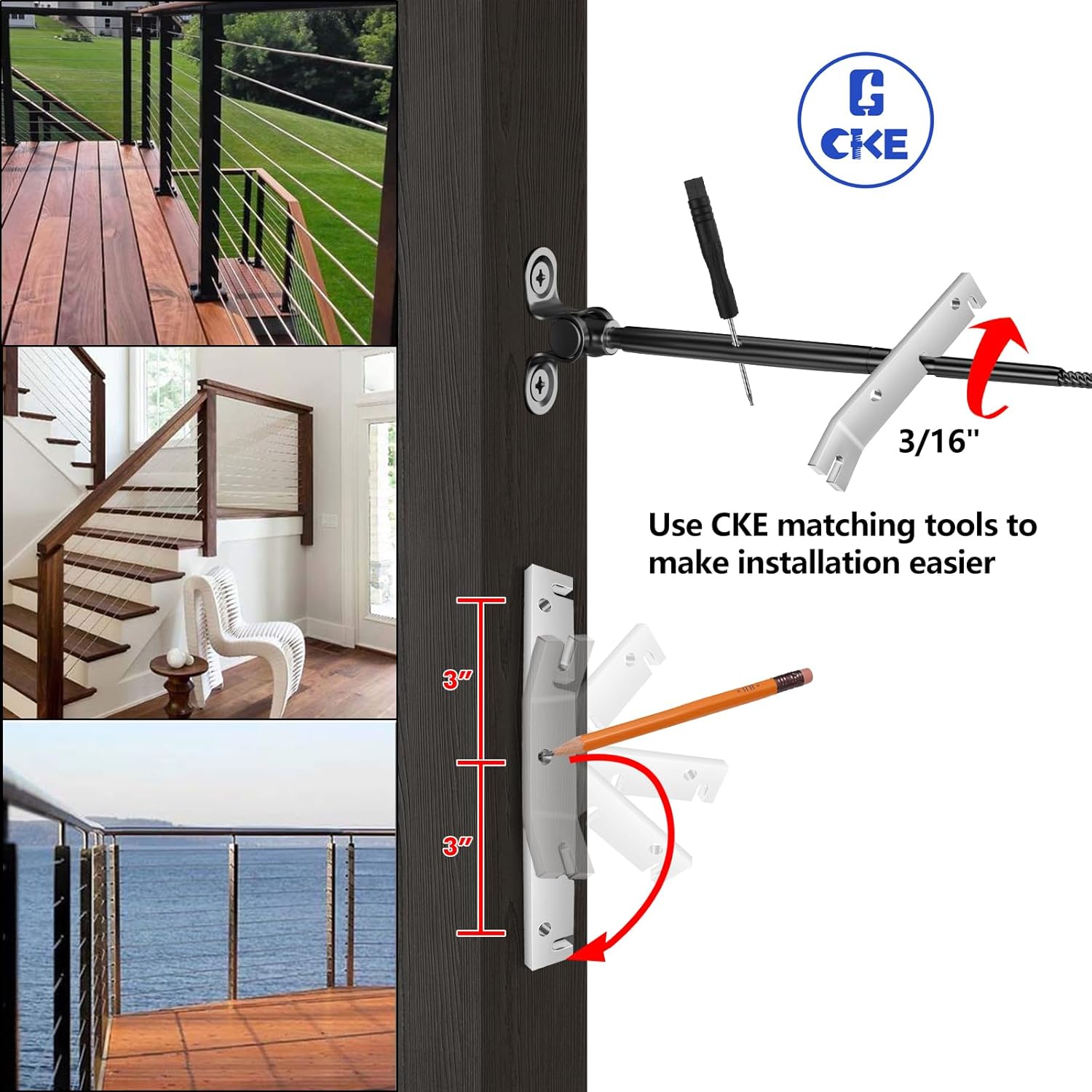 CKE 30 Pairs Black Cable Railing Kit 3/16" Swage Toggle Turnbuckle Cable Railing Hardware T316 Stainless Steel for Wood Post Cable Railing System Wire Rope Angle 180° Adjustable Angle Stairs, BCR25