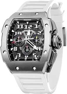 GT Chronograph Watch Mens Luxury Tonneau Watch Calendar Date Luminous Waterproof Replica Watch for Men FKM Rubber Strap Sport Dress Casual Wristwatch