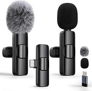 2026 Wireless Lavalier Microphone for iPhone/iPad/Android (Pack of 2), Mini Microphone with Lightning and USB-C, Noise Can…