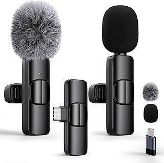2026 Wireless Lavalier Microphone for iPhone/iPad/Android (Pack of 2), Mini Microphone with Lightning and USB-C, Noise Can…