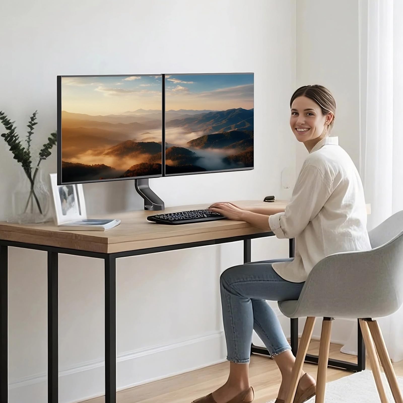 Uchwyt do monitora, 2 monitory, podwójne ramię do monitora, stojak ramiona do monitorów komputerowych o przekątnej ekranu 17-27"