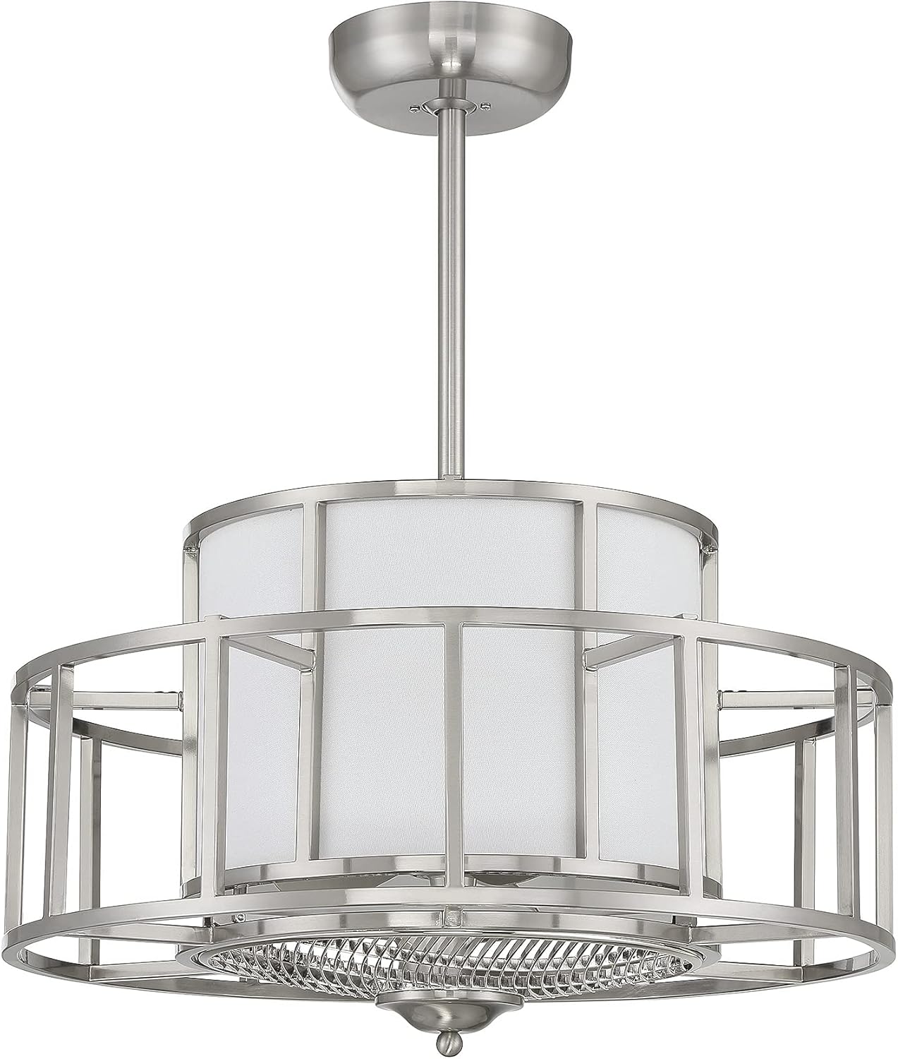 Savoy House 30-FD-126-SN Oslo Modern White Linen Fabric Fandelier Ceiling Fan with Remote, 4-Light 24 Total Watts, 24" H x 26" W, Satin Nickel