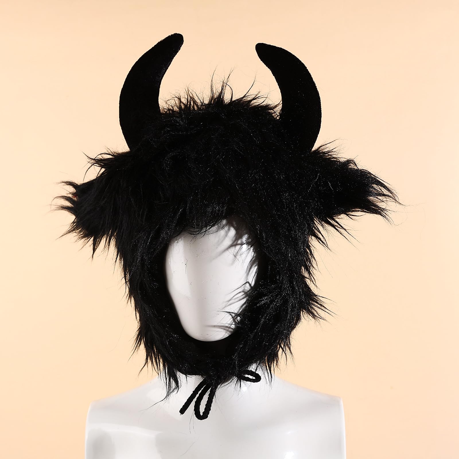RUIXIA Women Men Furry Devil Horns Hat Unisex Black Animal Horn Earflap Hat Winter Thermal Faux Fur Beanie Cap Novelty Demon Ears Fancy Dress Cap for Halloween Costume Accessory & Cosplay Headgear - Image 2