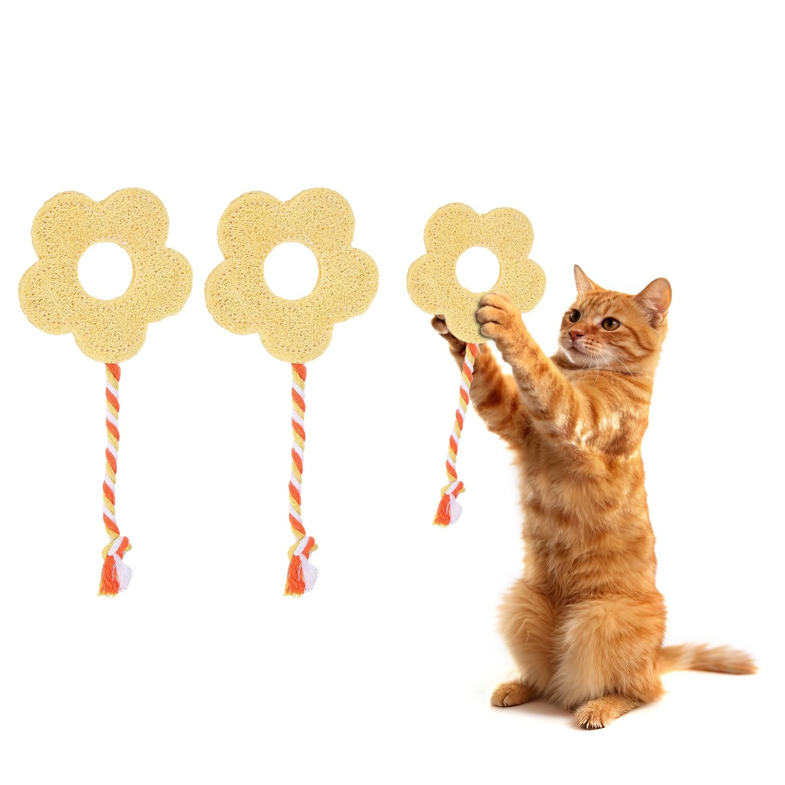 sourcing map Bite Resistant Catnip Playing, Durable and Interesting, Flower Shaped Cat Teeth Chew Playing Catnip Filled (Yellow White, 2 Pcs), Intended for Bedroom/Balcony/Living Room