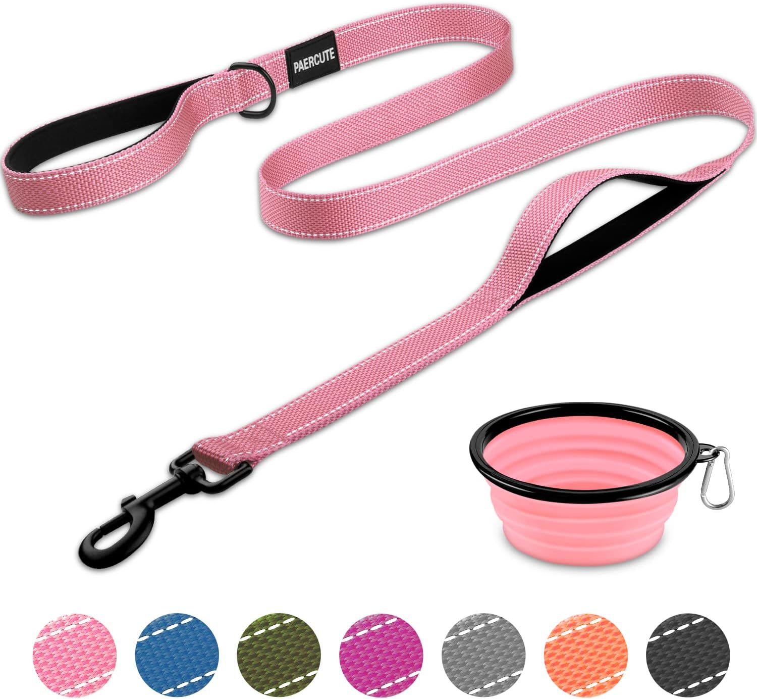 Dog Leash with 2 Padded Comfortable Handles, 5 FT Heavy Duty Reflective Dog Leashes, Double Handle Dog Leash Perfect for Medium to Large Dogs, Durable Traffic Leashes with Collapsible Pet Bowl