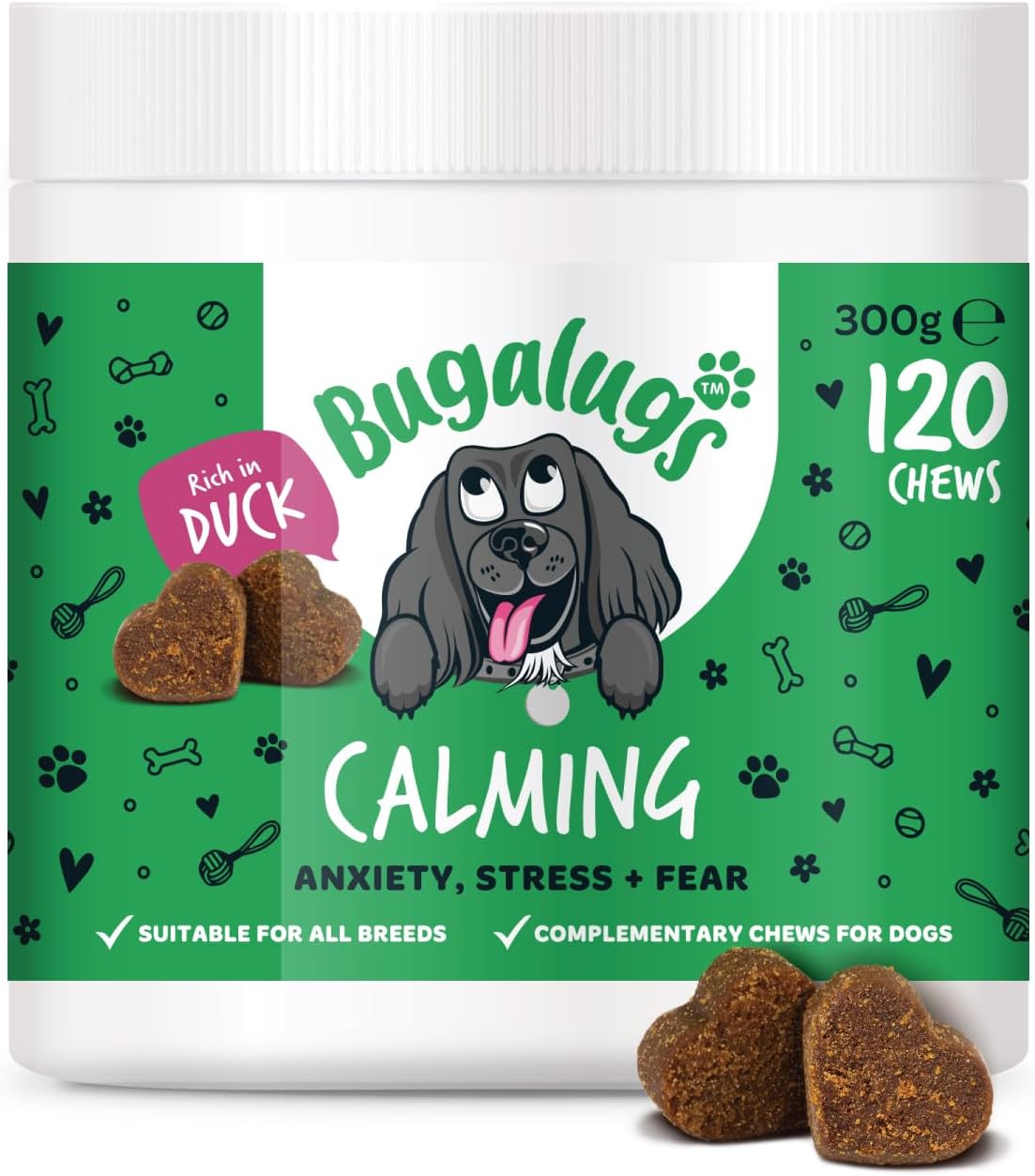 BUGALUGS Calming Treats for Dogs - Helps Stress, Fear, Barking, Reactivity, Aggression, Travel ...