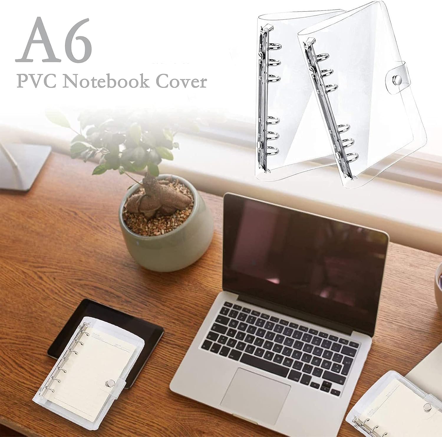 LANGING A6 Standard 6 Holes Clear Soft PVC Notebook Cover Refillable Notebook Case Protector Round Ring Binder